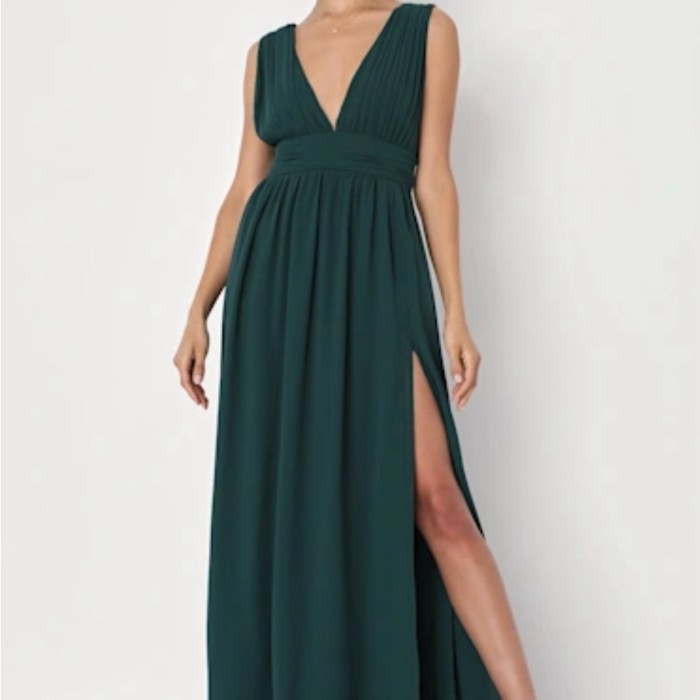 NWT Lulus Forest Green Gown Maxi Dress Sleeveless Side Slit Zip Back Sz. M (6-8)